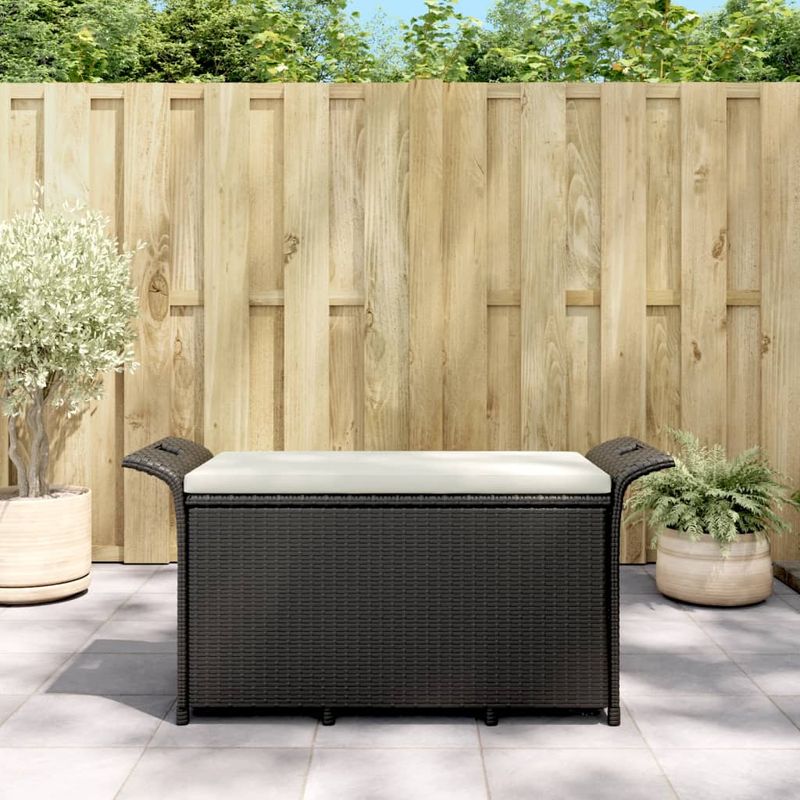 Casa si Gradina - Gradina si terasa - Mobilier exterior - Bancute de gradina - Banca de gradina cu perna, negru, 116x46x57 cm, poliratan - Infinity.ro