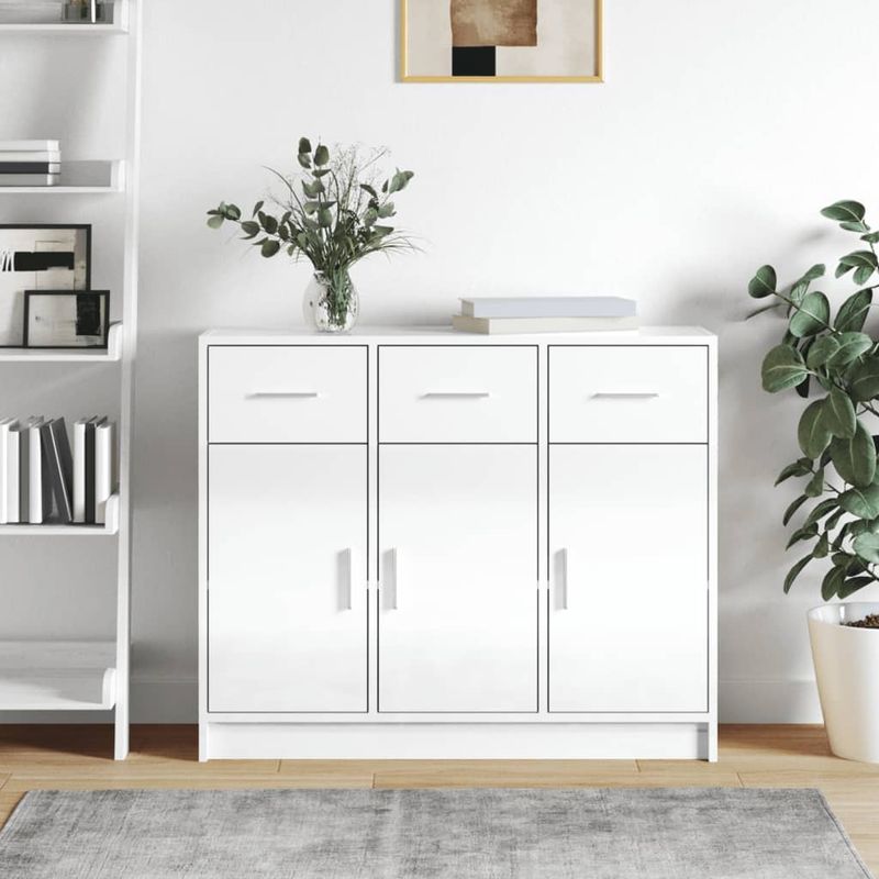 Casa si Gradina - Mobilier - Comode si corpuri - Comode - Servanta, alb extralucios, 91x28x75 cm, lemn prelucrat - Infinity.ro