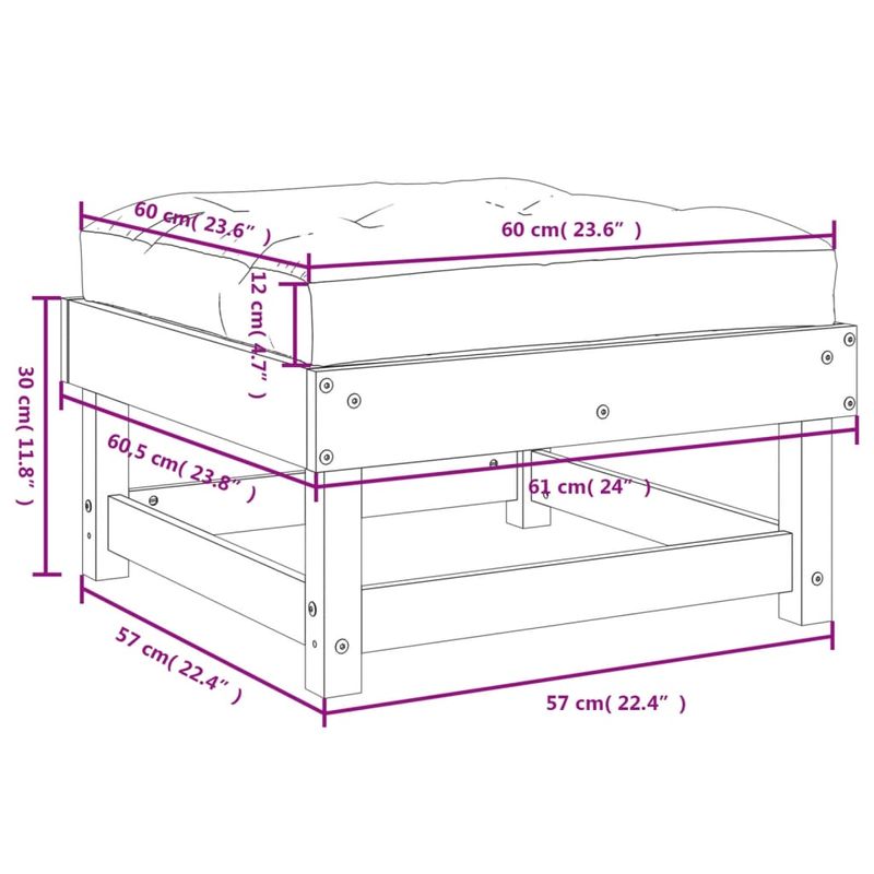 Casa si Gradina - Gradina si terasa - Mobilier exterior - Canapele si fotolii gradina - Taburet de gradina cu perna, gri, lemn masiv de pin - Infinity.ro