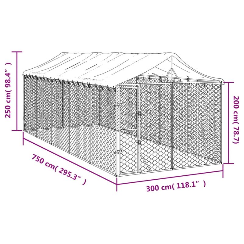 Petshop - Accesorii petshop - Culcusuri si custi - Custi interior si exterior - Padoc exterior cu acoperis argintiu 3x7,5x2,5 m otel galvanizat - Infinity.ro