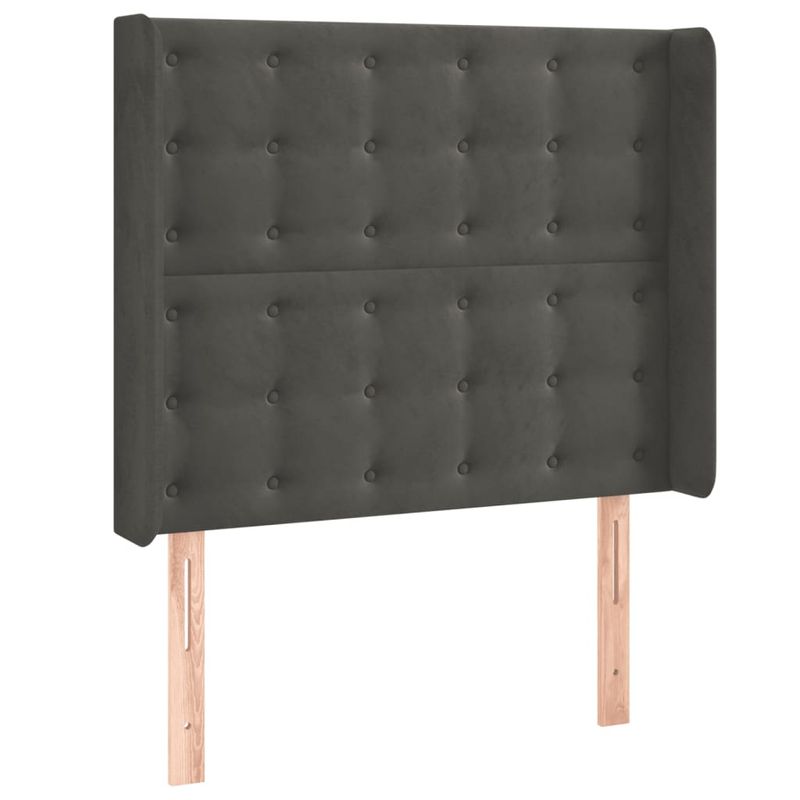 Casa si Gradina - Mobilier - Paturi si accesorii - Accesorii paturi - Tablie de pat cu LED, gri inchis, 103x16x118/128 cm, catifea - Infinity.ro