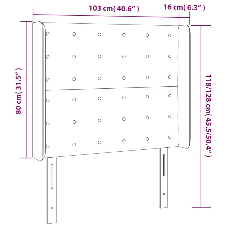 Casa si Gradina - Mobilier - Paturi si accesorii - Accesorii paturi - Tablie de pat cu LED, gri inchis, 103x16x118/128 cm, catifea - Infinity.ro
