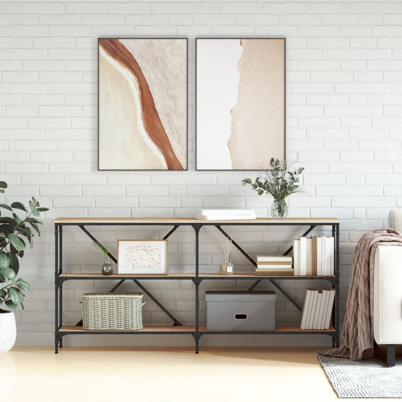 Casa si Gradina - Mobilier - Comode si corpuri - Console - Masa consola stejar sonoma 160x30x75 cm lemn prelucrat si fier - Infinity.ro