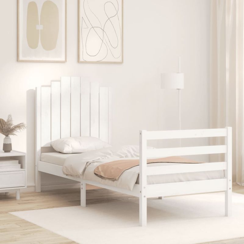 Casa si Gradina - Mobilier - Paturi si accesorii - Paturi - Cadru de pat cu tablie single mic, alb, lemn masiv - Infinity.ro