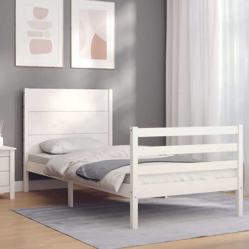 Casa si Gradina - Mobilier - Paturi si accesorii - Paturi - Cadru de pat cu tablie, alb, 100x200 cm, lemn masiv - Infinity.ro