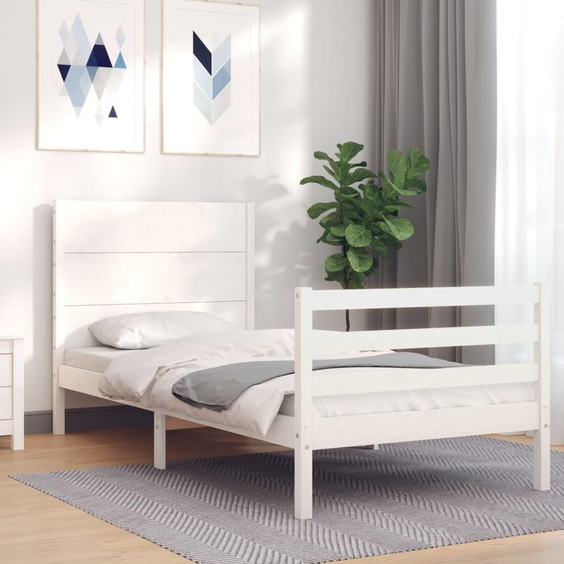 Casa si Gradina - Mobilier - Paturi si accesorii - Paturi - Cadru de pat cu tablie, alb, 100x200 cm, lemn masiv - Infinity.ro