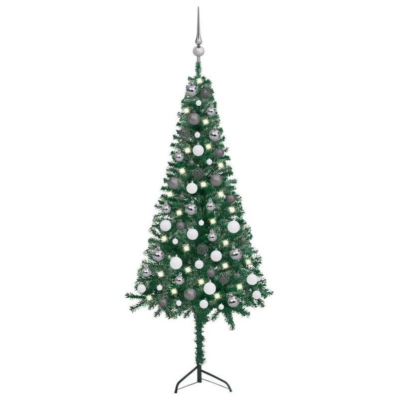 Casa si Gradina - Decoratiuni - Decoratiuni de sezon - Set brad Craciun artificial de colt LED&globuri verde 120cm PVC - Infinity.ro
