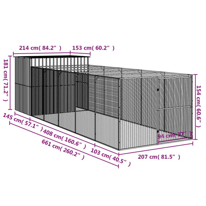 Petshop - Accesorii petshop - Culcusuri si custi - Custi interior si exterior - Cusca de caine & tarc gri deschis 214x661x181cm otel galvanizat - Infinity.ro