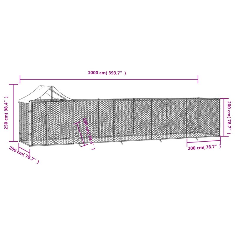 Petshop - Accesorii petshop - Culcusuri si custi - Custi interior si exterior - Padoc exterior cu acoperis argintiu 10x2x2,5 m otel galvanizat - Infinity.ro