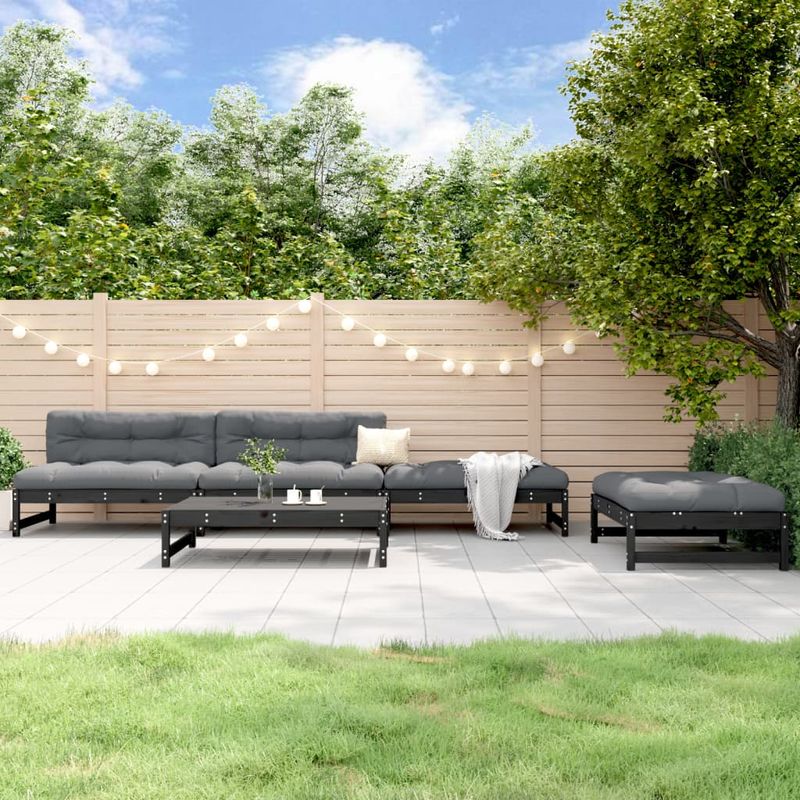 Casa si Gradina - Gradina si terasa - Mobilier exterior - Seturi mobila gradina - Set Set mobilier relaxare gradina 5 piese negru lemn masiv pin - Infinity.ro