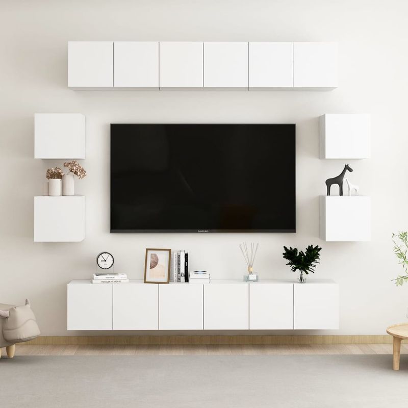Casa si Gradina - Mobilier - Seturi de mobilier - Seturi living - Set dulapuri TV, 10 piese, alb, lemn prelucrat - Infinity.ro