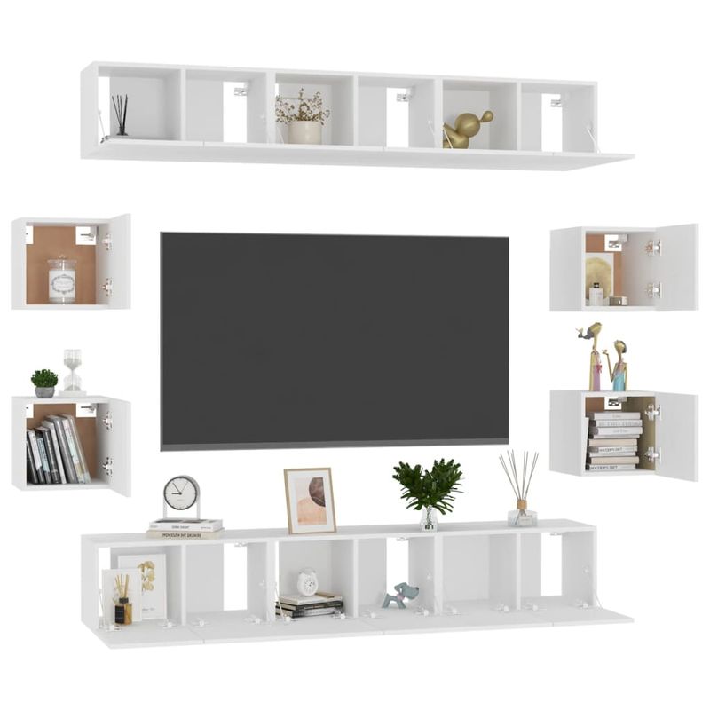 Casa si Gradina - Mobilier - Seturi de mobilier - Seturi living - Set dulapuri TV, 10 piese, alb, lemn prelucrat - Infinity.ro