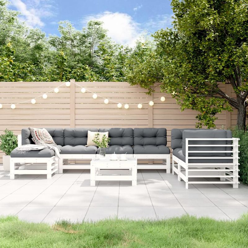 Casa si Gradina - Gradina si terasa - Mobilier exterior - Seturi mobila gradina - Set mobilier relaxare gradina, 8 piese, alb, lemn masiv de pin - Infinity.ro