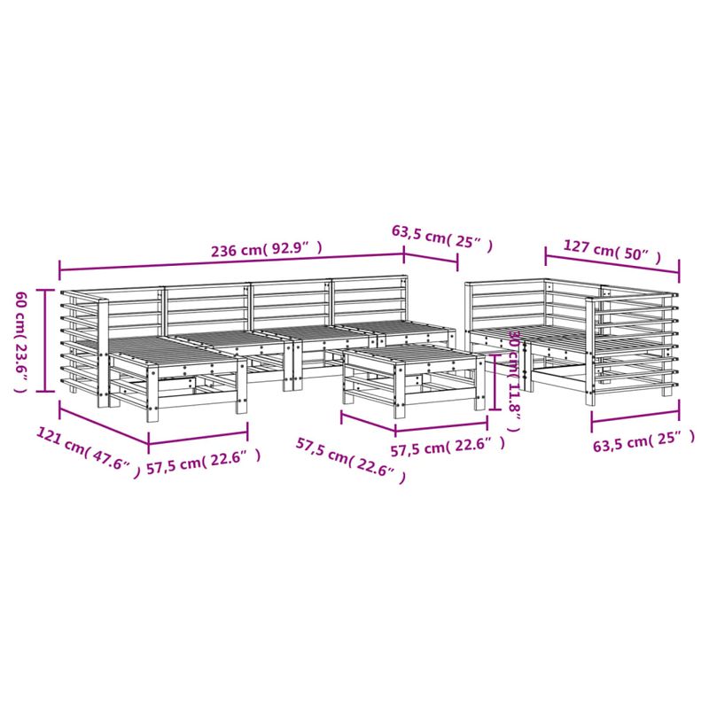 Casa si Gradina - Gradina si terasa - Mobilier exterior - Seturi mobila gradina - Set mobilier relaxare gradina, 8 piese, alb, lemn masiv de pin - Infinity.ro