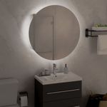 Casa si Gradina - Mobilier - Mobilier baie - Corpuri baie - Dulap de baie cu oglinda rotunda si LED, stejar, 47x47x17,5 cm - Infinity.ro