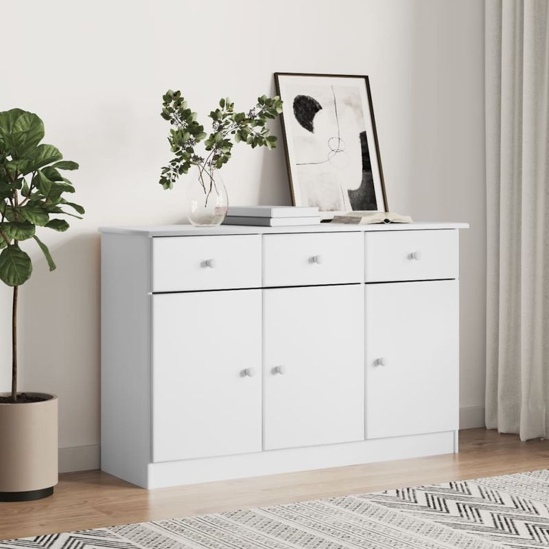 Casa si Gradina - Mobilier - Comode si corpuri - Comode - Servanta ALTA, alb, 112x35x73 cm, lemn masiv de pin - Infinity.ro