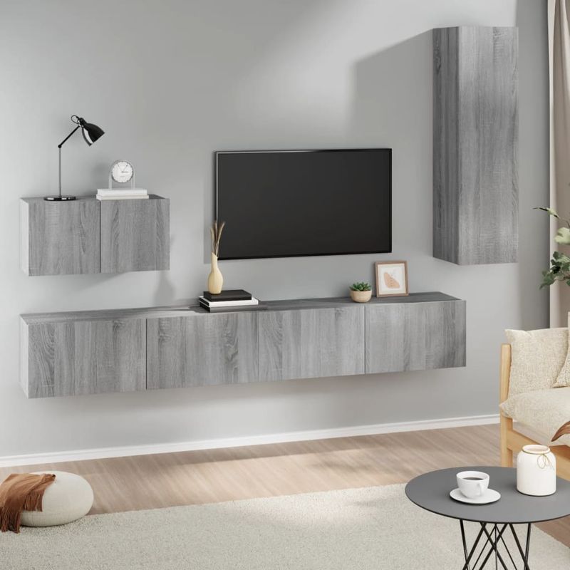 Casa si Gradina - Mobilier - Seturi de mobilier - Seturi living - Set dulapuri TV, 4 piese, gri sonoma, lemn prelucrat - Infinity.ro