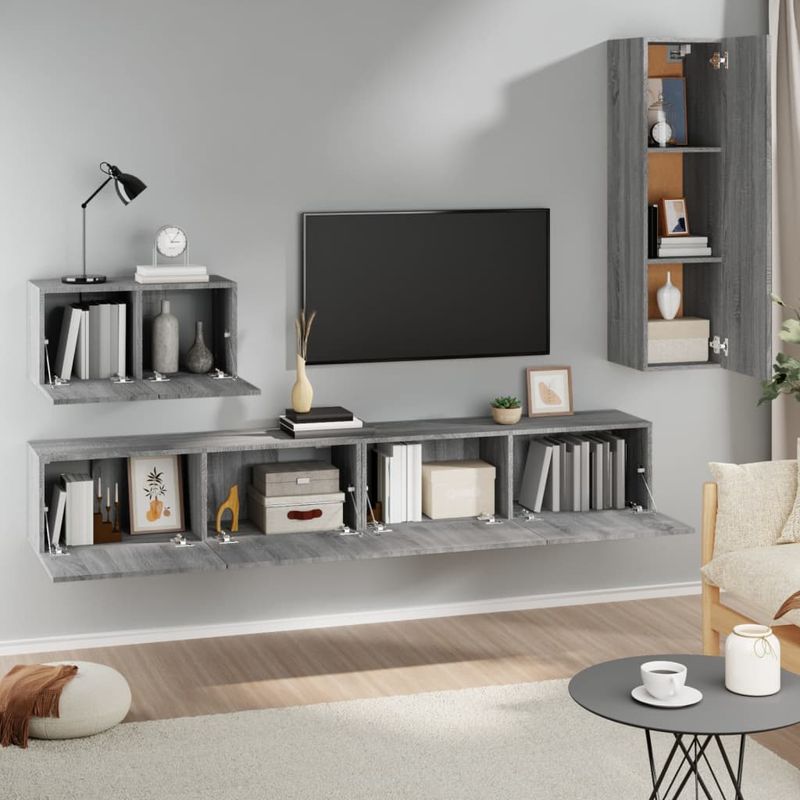 Casa si Gradina - Mobilier - Seturi de mobilier - Seturi living - Set dulapuri TV, 4 piese, gri sonoma, lemn prelucrat - Infinity.ro