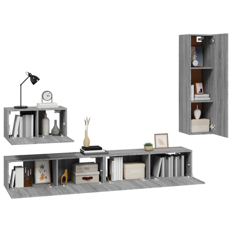 Casa si Gradina - Mobilier - Seturi de mobilier - Seturi living - Set dulapuri TV, 4 piese, gri sonoma, lemn prelucrat - Infinity.ro