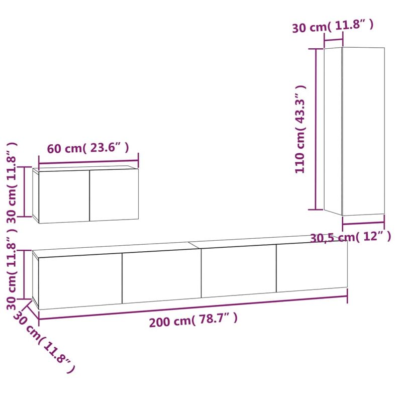 Casa si Gradina - Mobilier - Seturi de mobilier - Seturi living - Set dulapuri TV, 4 piese, gri sonoma, lemn prelucrat - Infinity.ro