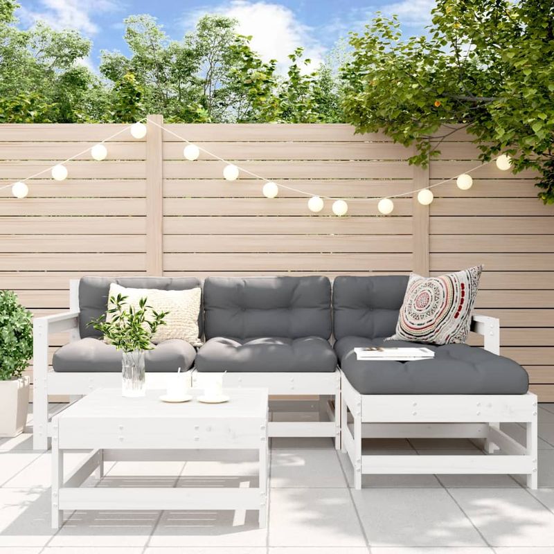 Casa si Gradina - Gradina si terasa - Mobilier exterior - Seturi mobila gradina - Set mobilier relaxare de gradina 5 piese alb lemn masiv de pin - Infinity.ro