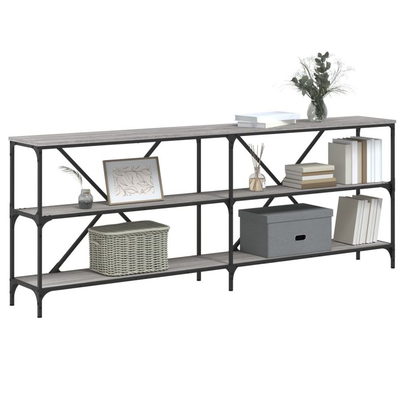 Casa si Gradina - Mobilier - Comode si corpuri - Console - Masa consola, gri sonoma, 200x30x75 cm lemn prelucrat si fier - Infinity.ro