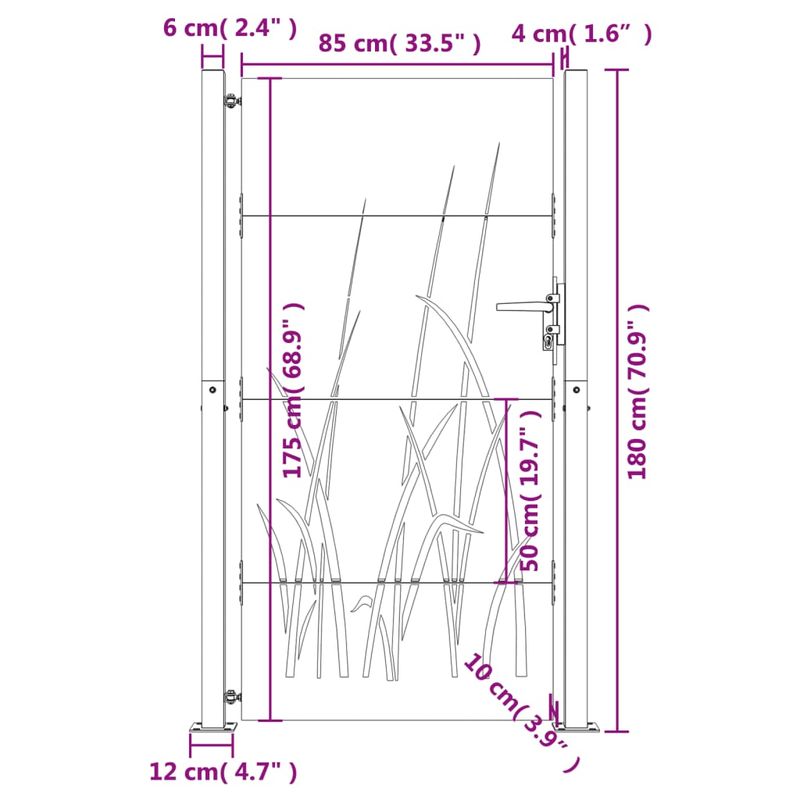 Casa si Gradina - Constructii - Usi interior, exterior si garaj - Usi garaj - Poarta pentru gradina, 105x180 cm, otel corten, model iarba - Infinity.ro