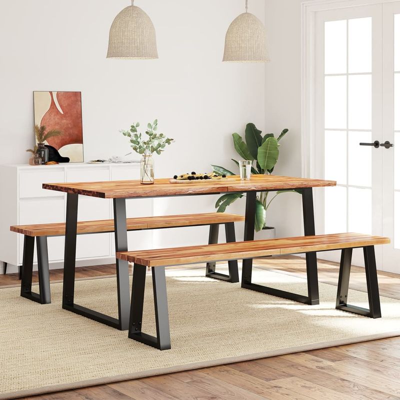 Casa si Gradina - Mobilier - Seturi de mobilier - Seturi mese si scaune - Set de masa din 3 piese, margini naturale, lemn masiv de acacia, lungime 160 cm - Infinity.ro
