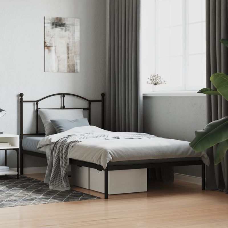 Casa si Gradina - Mobilier - Paturi si accesorii - Paturi - Cadru de pat din metal cu tablie, negru, 100x200 cm - Infinity.ro