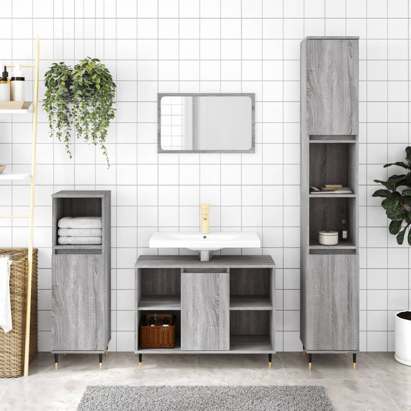 Casa si Gradina - Mobilier - Seturi de mobilier - Seturi baie - Set mobilier de baie, 3 piese, gri sonoma, lemn prelucrat - Infinity.ro
