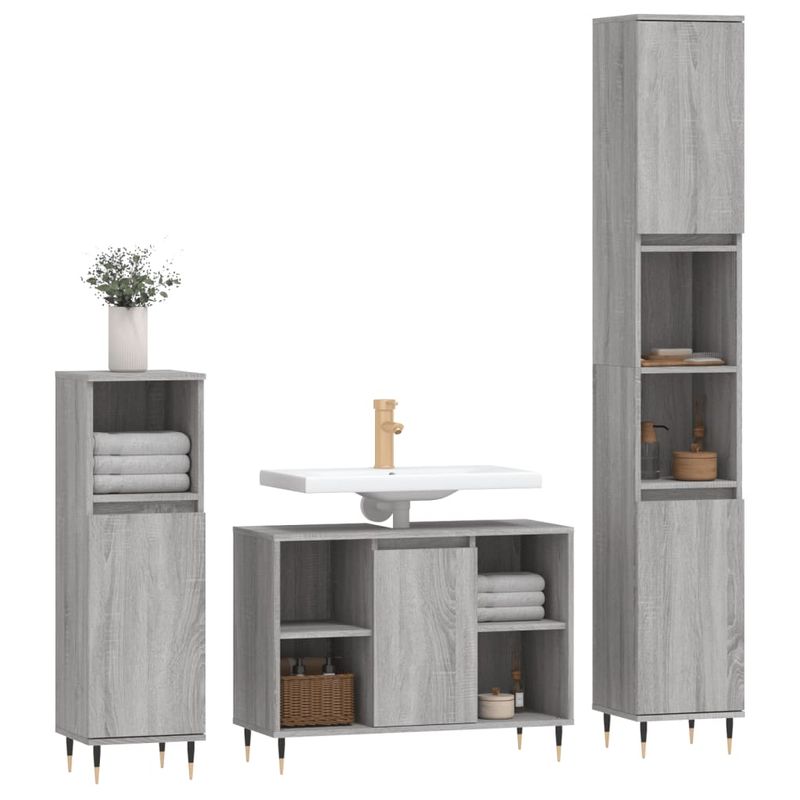 Casa si Gradina - Mobilier - Seturi de mobilier - Seturi baie - Set mobilier de baie, 3 piese, gri sonoma, lemn prelucrat - Infinity.ro