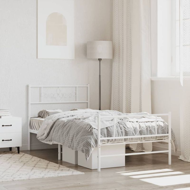 Casa si Gradina - Mobilier - Paturi si accesorii - Paturi - Cadru de pat metalic cu tablie de cap/picioare, alb, 107x203 cm - Infinity.ro