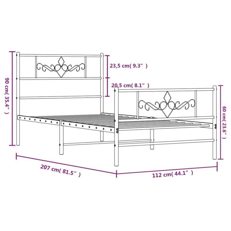 Casa si Gradina - Mobilier - Paturi si accesorii - Paturi - Cadru de pat metalic cu tablie de cap/picioare, alb, 107x203 cm - Infinity.ro