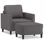 Casa si Gradina - Mobilier - Scaune si fotolii - Fotolii - Fotoliu canapea cu taburet, gri, 60 cm, piele ecologica - Infinity.ro