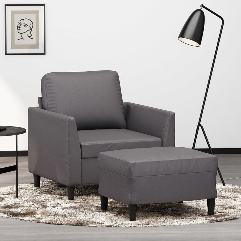 Casa si Gradina - Mobilier - Scaune si fotolii - Fotolii - Fotoliu canapea cu taburet, gri, 60 cm, piele ecologica - Infinity.ro