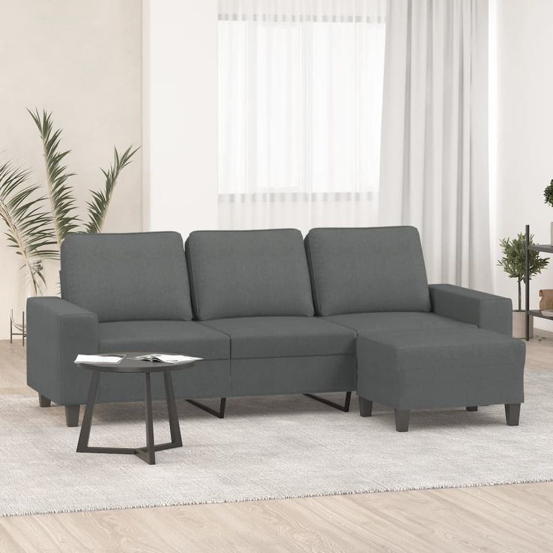 Casa si Gradina - Mobilier - Canapele si coltare - Canapele - Canapea cu 3 locuri si taburet, gri inchis, 180 cm, textil - Infinity.ro