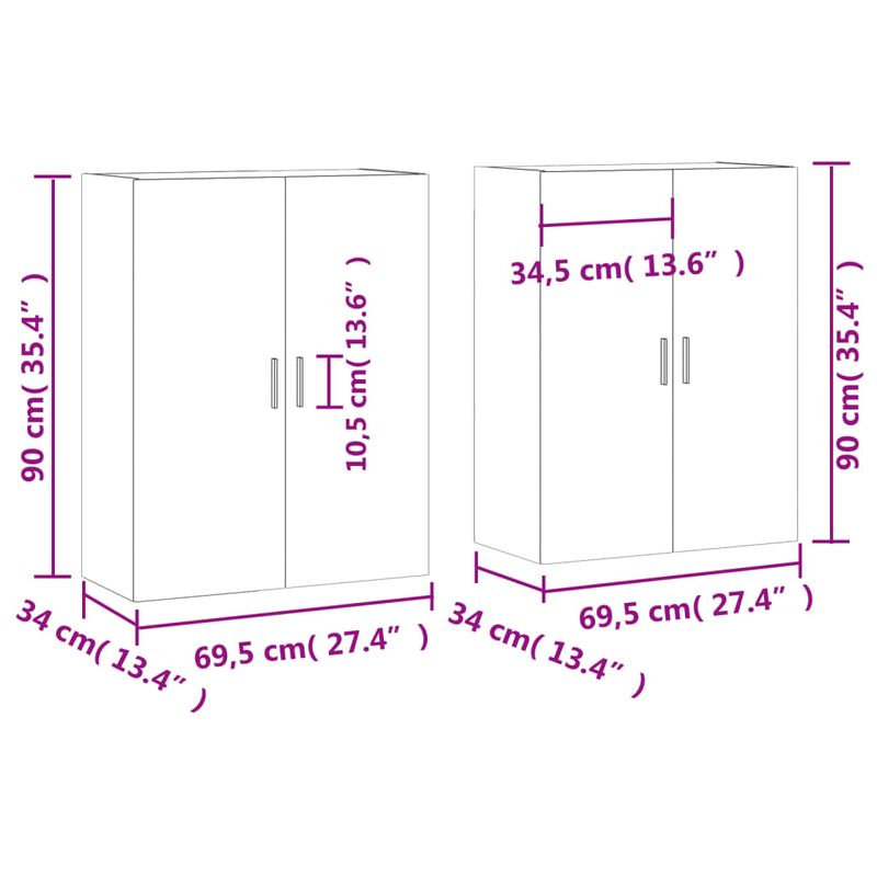 Casa si Gradina - Mobilier - Comode si corpuri - Comode - Dulapuri cu montaj pe perete, 2 buc, alb, 69,5x34x90 cm, model negru cu canelură - Infinity.ro