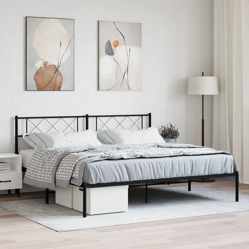 Casa si Gradina - Mobilier - Paturi si accesorii - Paturi - Cadru de pat metalic cu tablie, negru, 200x200 cm - Infinity.ro