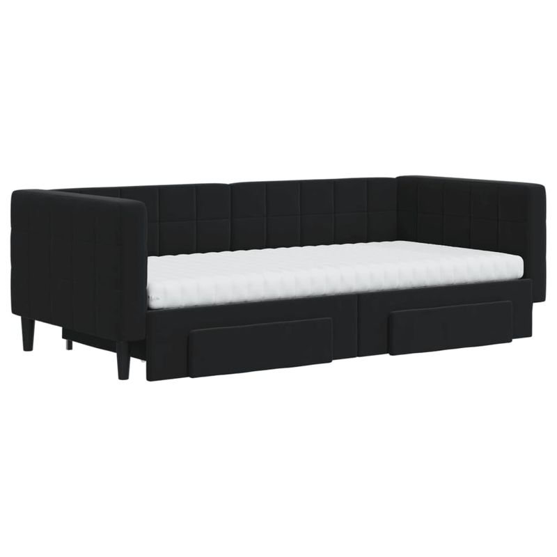 Casa si Gradina - Mobilier - Paturi si accesorii - Paturi - Pat de zi cu extensie si sertare, negru, 90x190 cm, catifea - Infinity.ro