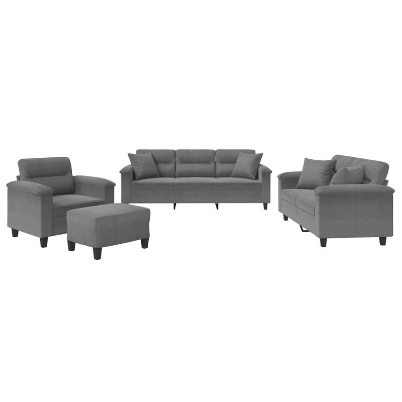 Casa si Gradina - Mobilier - Seturi de mobilier - Seturi living - Set de canapele cu perne, 4 piese, gri inchis, microfibra - Infinity.ro