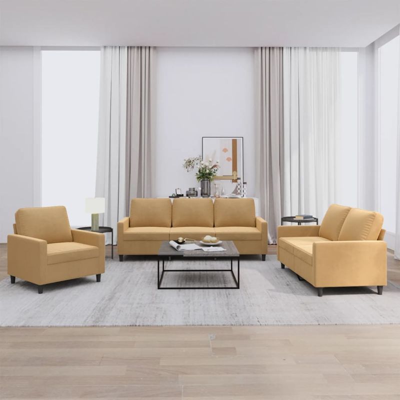 Casa si Gradina - Mobilier - Seturi de mobilier - Seturi living - Set de canapele cu perne, 3 piese, maro, catifea - Infinity.ro