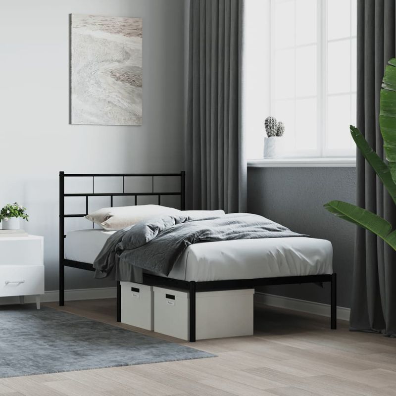 Casa si Gradina - Mobilier - Paturi si accesorii - Paturi - Cadru de pat din metal cu tablie, negru, 100x200 cm - Infinity.ro