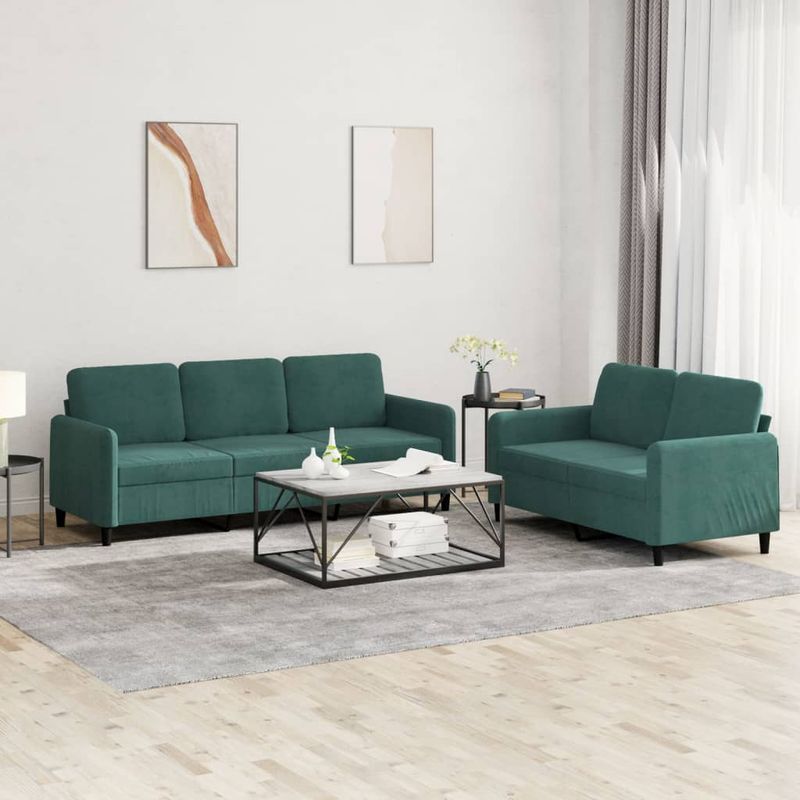 Casa si Gradina - Mobilier - Seturi de mobilier - Seturi living - Set canapele, 2 piese, verde inchis, catifea - Infinity.ro