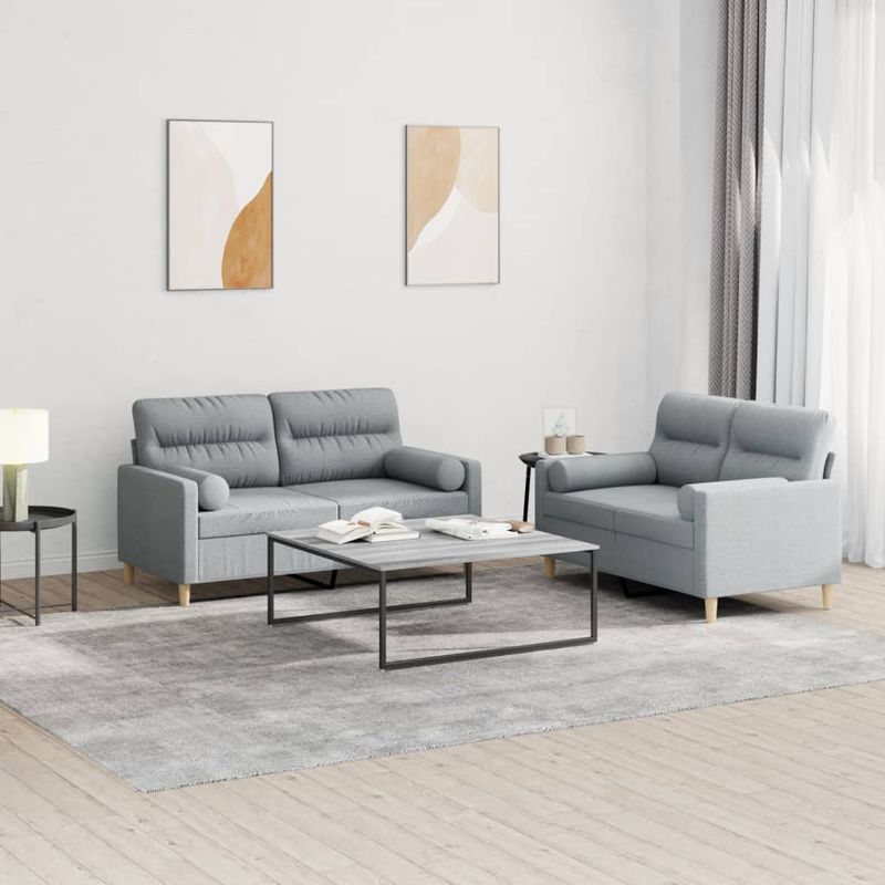 Casa si Gradina - Mobilier - Seturi de mobilier - Seturi living - Set de canapele cu perne, 2 piese, gri deschis, material textil - Infinity.ro