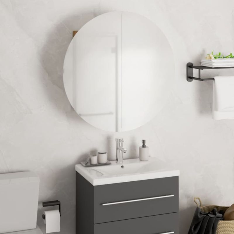 Casa si Gradina - Mobilier - Mobilier baie - Corpuri baie - Dulap de baie cu oglinda rotunda si LED, negru, 47x47x17,5 cm - Infinity.ro