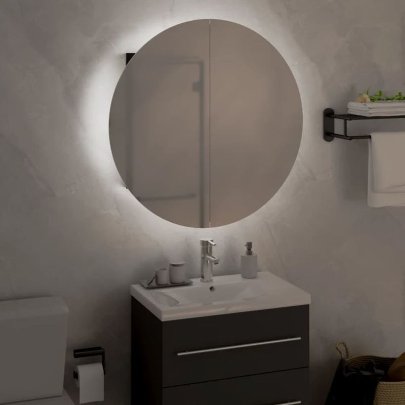 Casa si Gradina - Mobilier - Mobilier baie - Corpuri baie - Dulap de baie cu oglinda rotunda si LED, negru, 47x47x17,5 cm - Infinity.ro
