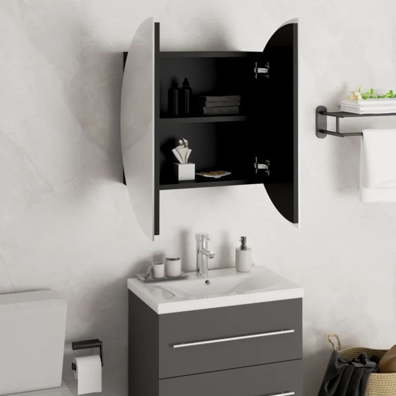 Casa si Gradina - Mobilier - Mobilier baie - Corpuri baie - Dulap de baie cu oglinda rotunda si LED, negru, 47x47x17,5 cm - Infinity.ro