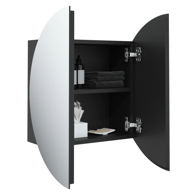 Casa si Gradina - Mobilier - Mobilier baie - Corpuri baie - Dulap de baie cu oglinda rotunda si LED, negru, 47x47x17,5 cm - Infinity.ro