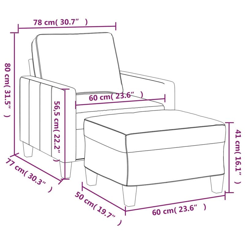 Casa si Gradina - Mobilier - Scaune si fotolii - Fotolii - Fotoliu canapea cu taburet, taupe, 60 cm, material textil - Infinity.ro
