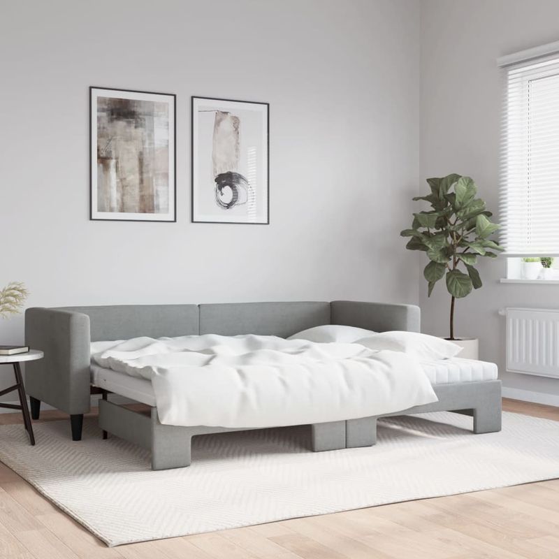 Casa si Gradina - Mobilier - Paturi si accesorii - Paturi - Pat de zi cu extensie si saltele, gri deschis, 80x200 cm textil - Infinity.ro